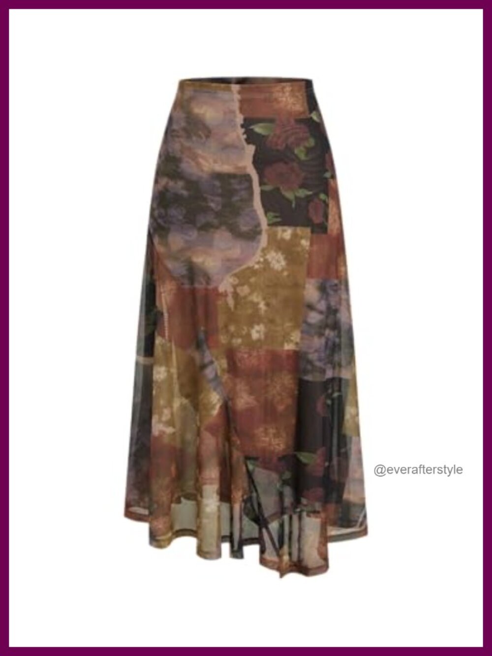 Floral Mesh Maxi Skirt Asymmetrical High Low A-Line Women's